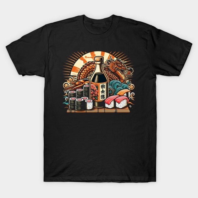 Oriental Art & Sushi Lover’s Dream: Dragon Japanese Cuisine T-Shirt by CP6Design